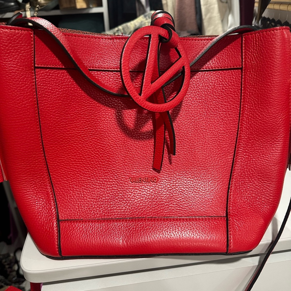 Valentino Red Leather Tote with Structured Design